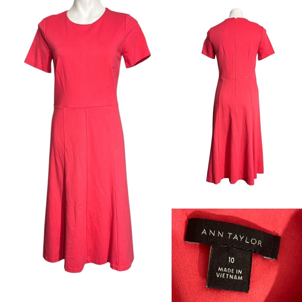 Ann Taylor dress size 10 salmon pink short sleeve midi stretch office church